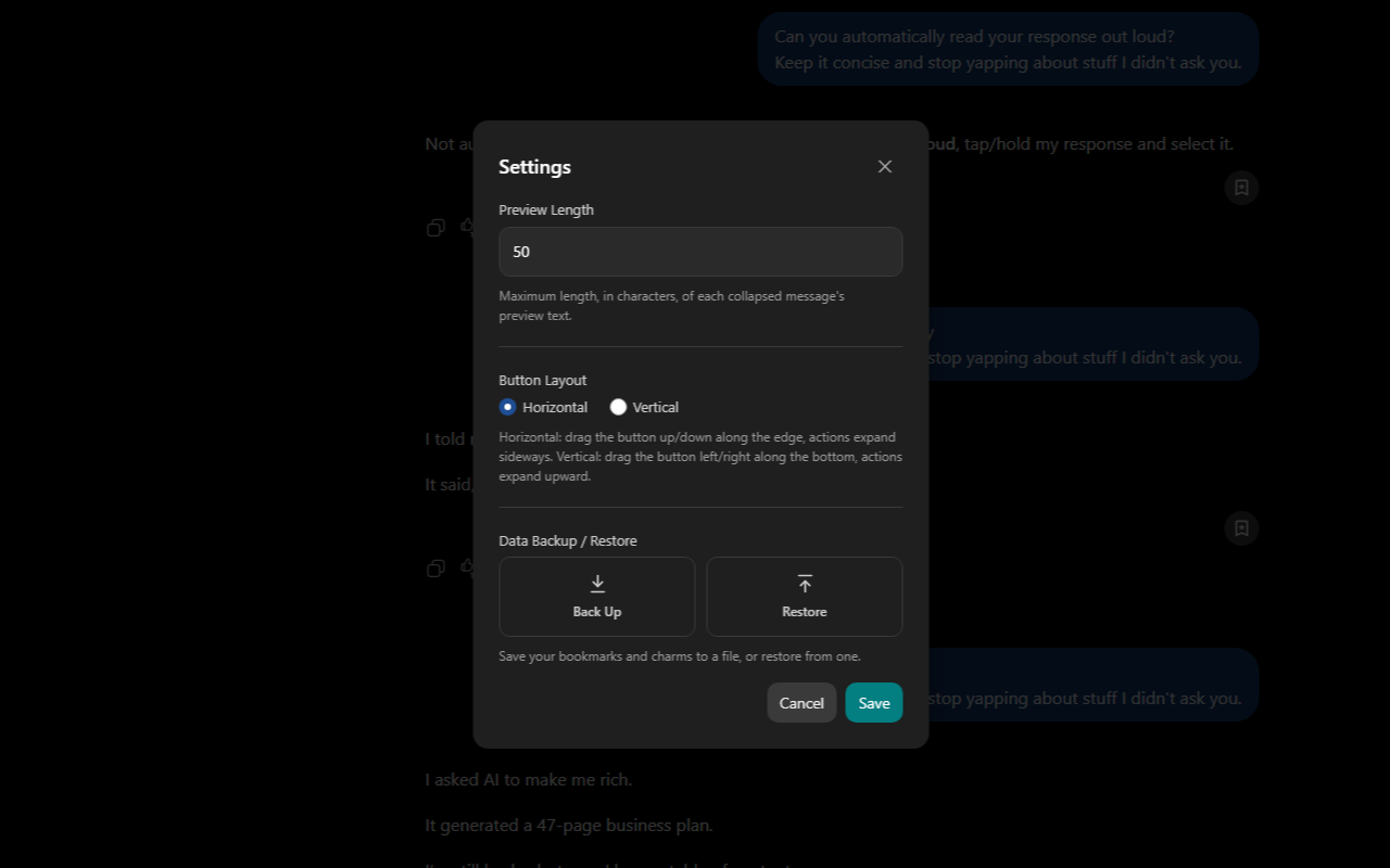 Conversation Booster Chat Charms settings